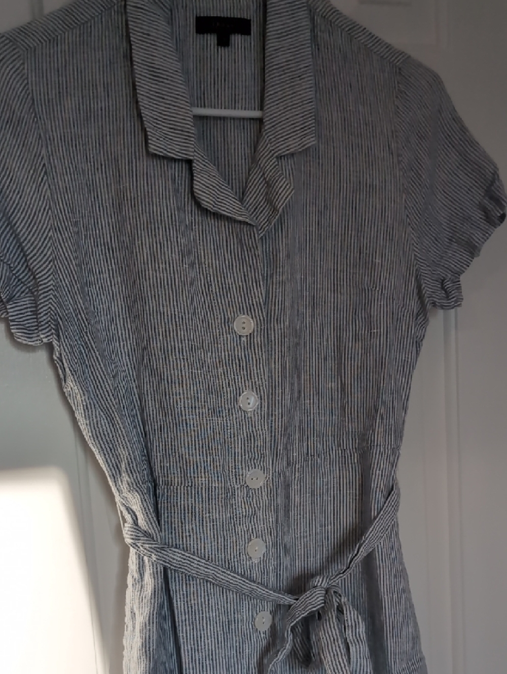 Quince Blue & White Striped Button-Down Midi Dress - Picture 4 of 9